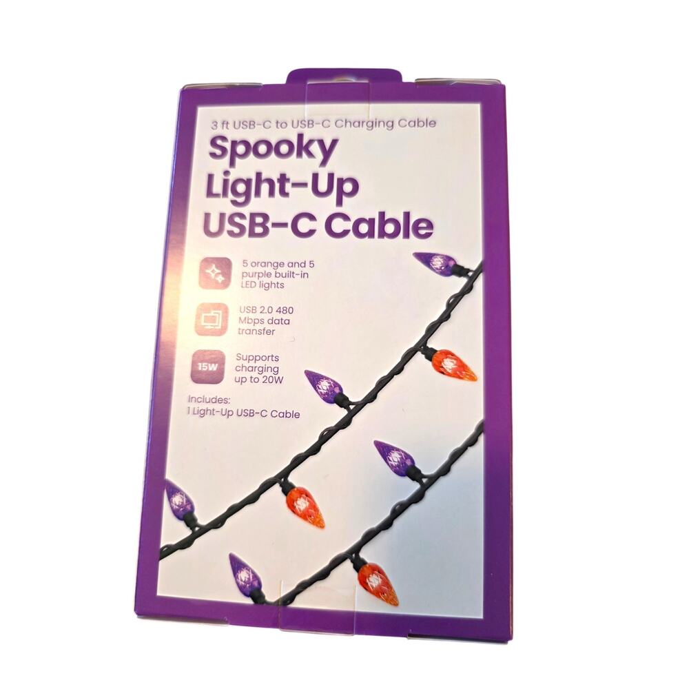 GEMS Halloween Spooky Light Up USB-C Cable NEW Purple Green